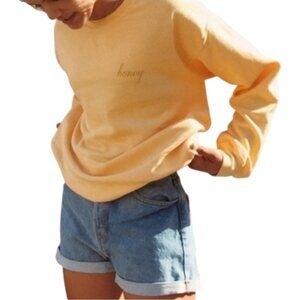 Brandy Melville John Galt yellow honey embroidered crewneck sweatshirt size M
